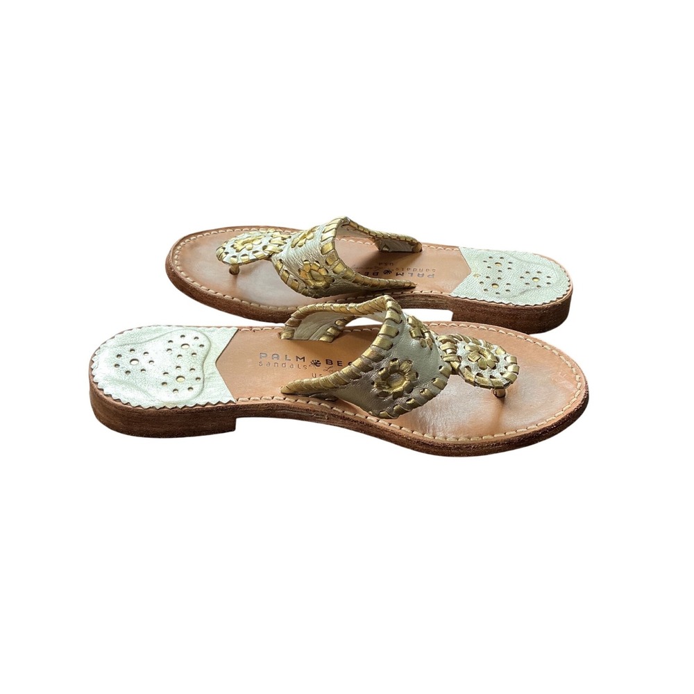 Palm Beach Sandals Womens Metallic Gold Silver Leather Navajo Thong Sandals 6 - Picture 7 of 10